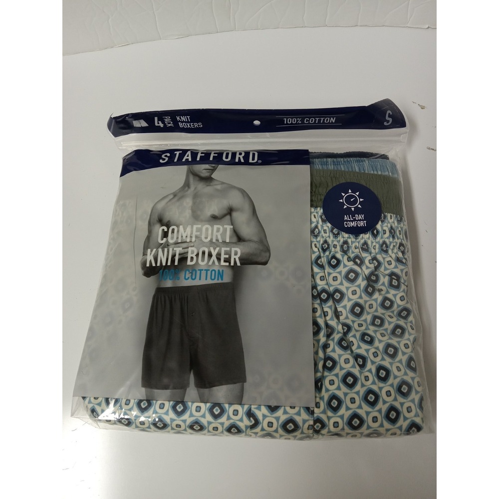 Stafford Comfort Knit Boxers 100% Cotton Mens Small  Pre Shrunk  Blue Green